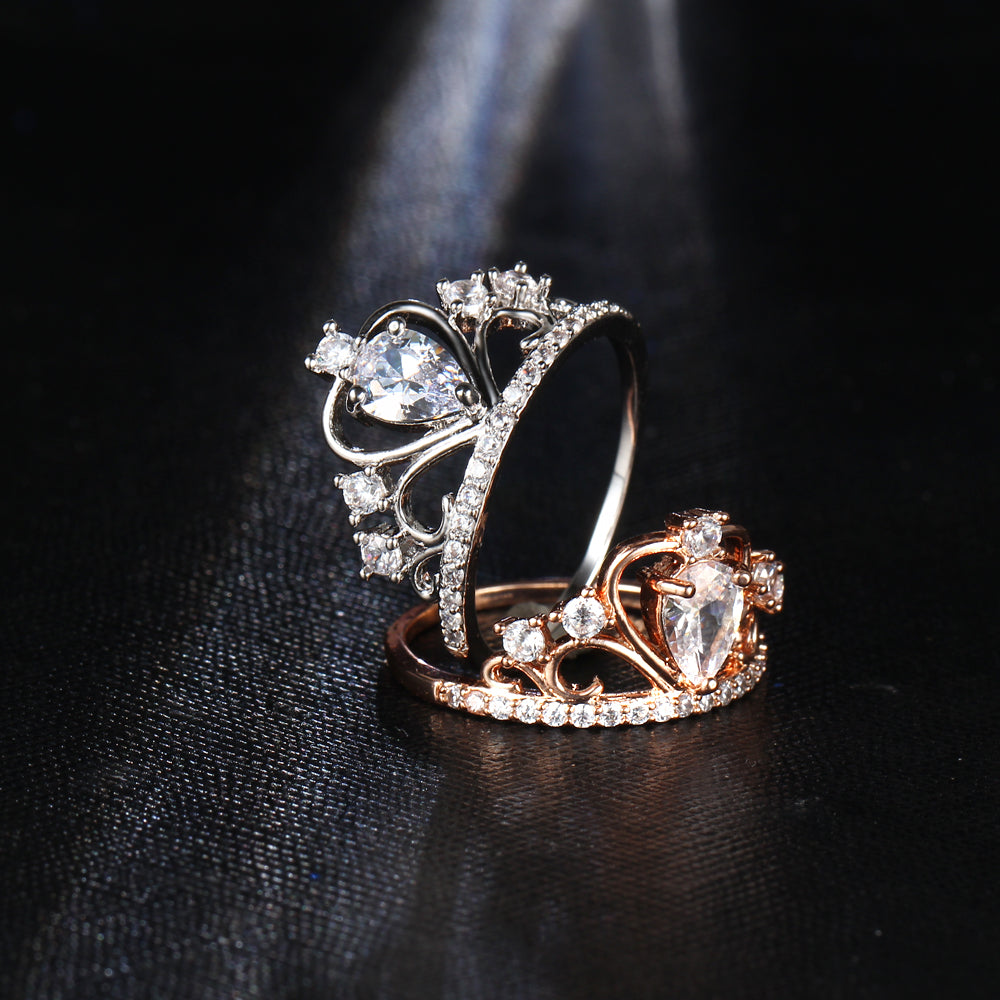 Crystal Heart Crown Rings For Women New Lover - jewelery-light