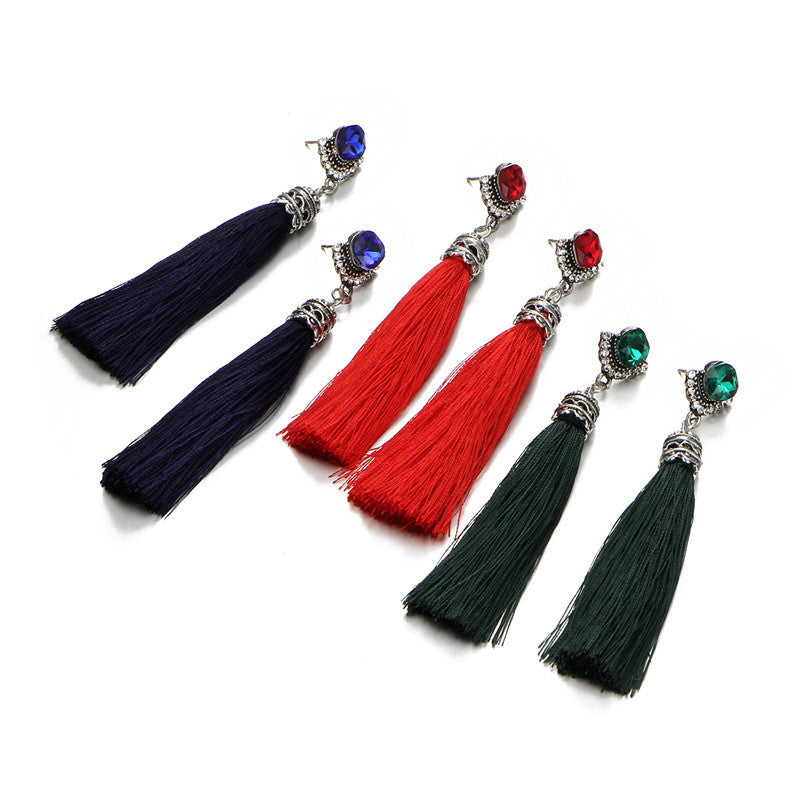 Crystal Long Tassel Drop Earrings For Women - jewelery-light