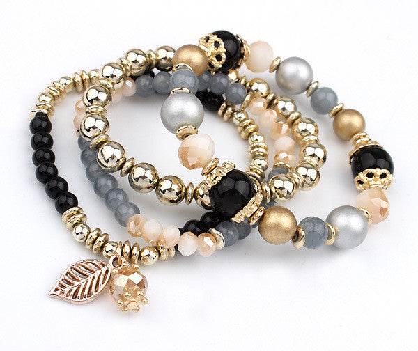Fashion Multilayer Crystal Beads Leave Tassel Bracelets - jewelery-light