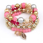 Fashion Multilayer Crystal Beads Leave Tassel Bracelets - jewelery-light