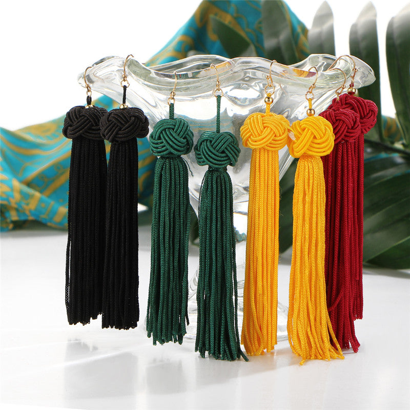 Long Tassel Cotton Drop Earrings For Women - jewelery-light