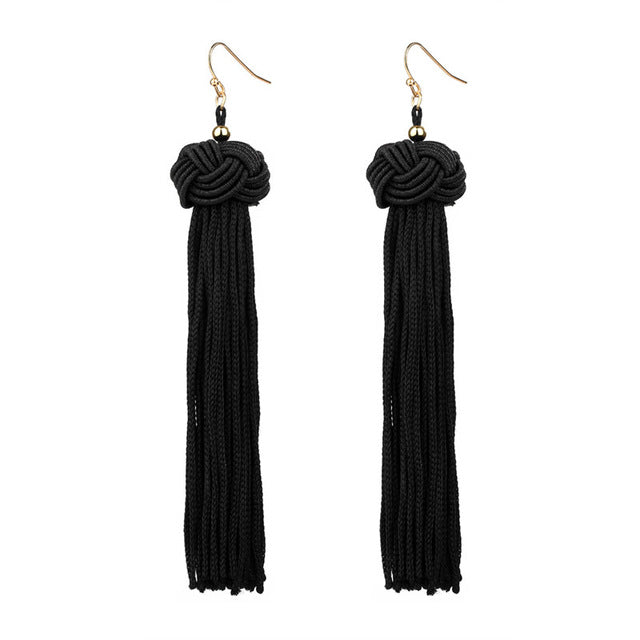 Long Tassel Cotton Drop Earrings For Women - jewelery-light