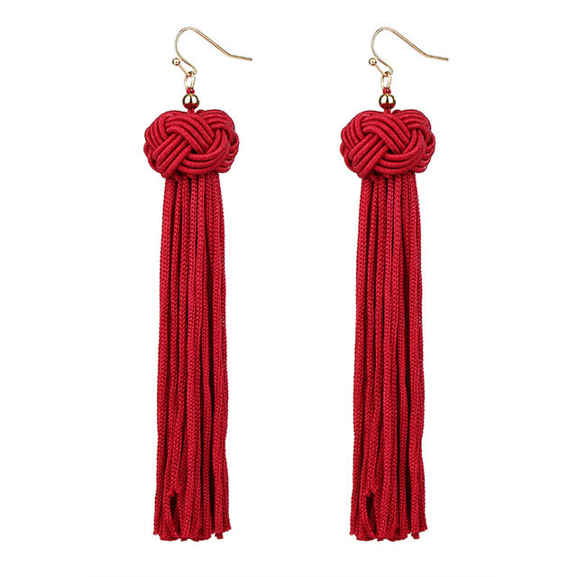 Long Tassel Cotton Drop Earrings For Women - jewelery-light