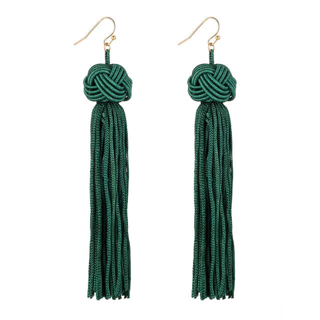 Long Tassel Cotton Drop Earrings For Women - jewelery-light
