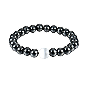 1Pc Weight Loss Round Black Stone Magnetic Therapy Bracelet Health Care - jewelery-light