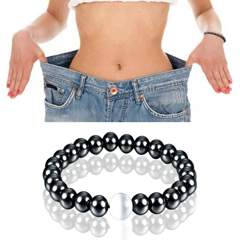 1Pc Weight Loss Round Black Stone Magnetic Therapy Bracelet Health Care - jewelery-light