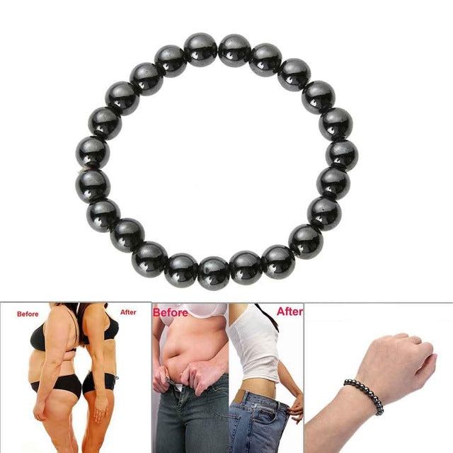 1Pc Weight Loss Round Black Stone Magnetic Therapy Bracelet Health Care - jewelery-light