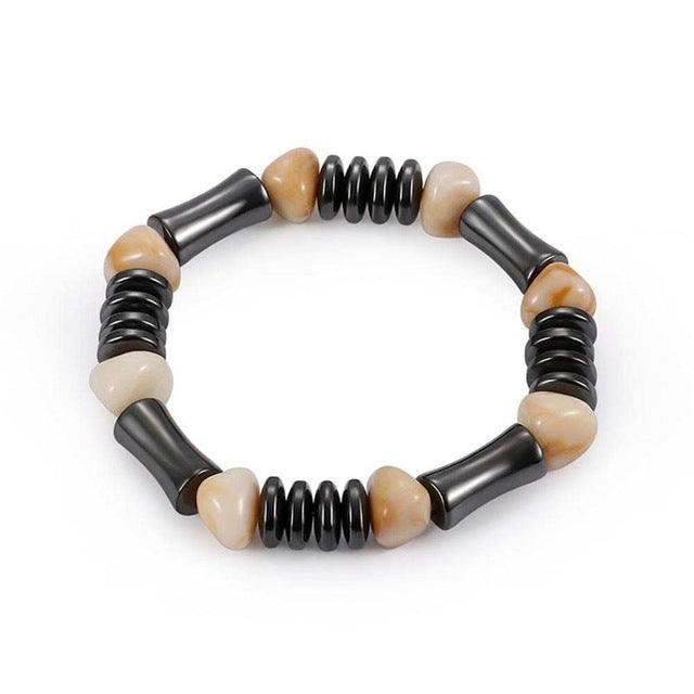 1Pc Weight Loss Round Black Stone Magnetic Therapy Bracelet Health Care - jewelery-light